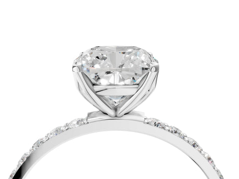 White gold Cushion Cut Diamond Solitaire Engagement Ring with Round with Moissanite side stone Pavé Band and Prong Setting_16