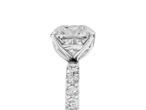 White gold Cushion Cut Diamond Solitaire Engagement Ring with Round with Moissanite side stone Pavé Band and Prong Setting_17