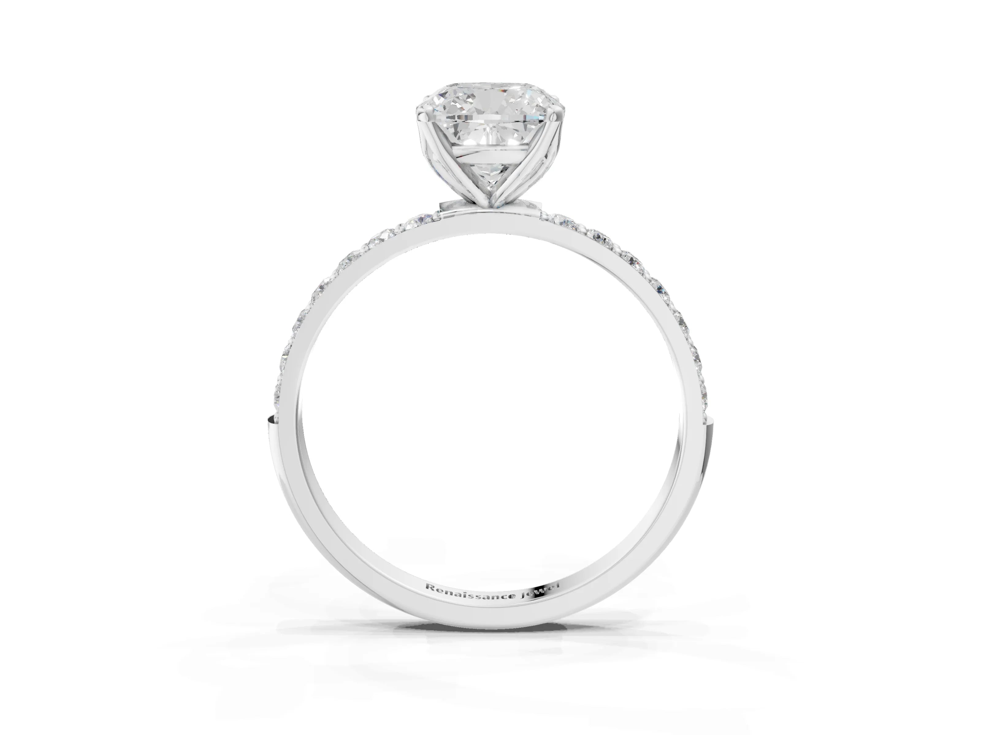 White gold Cushion Cut Diamond Solitaire Engagement Ring with Round with Moissanite side stone Pavé Band and Prong Setting_27