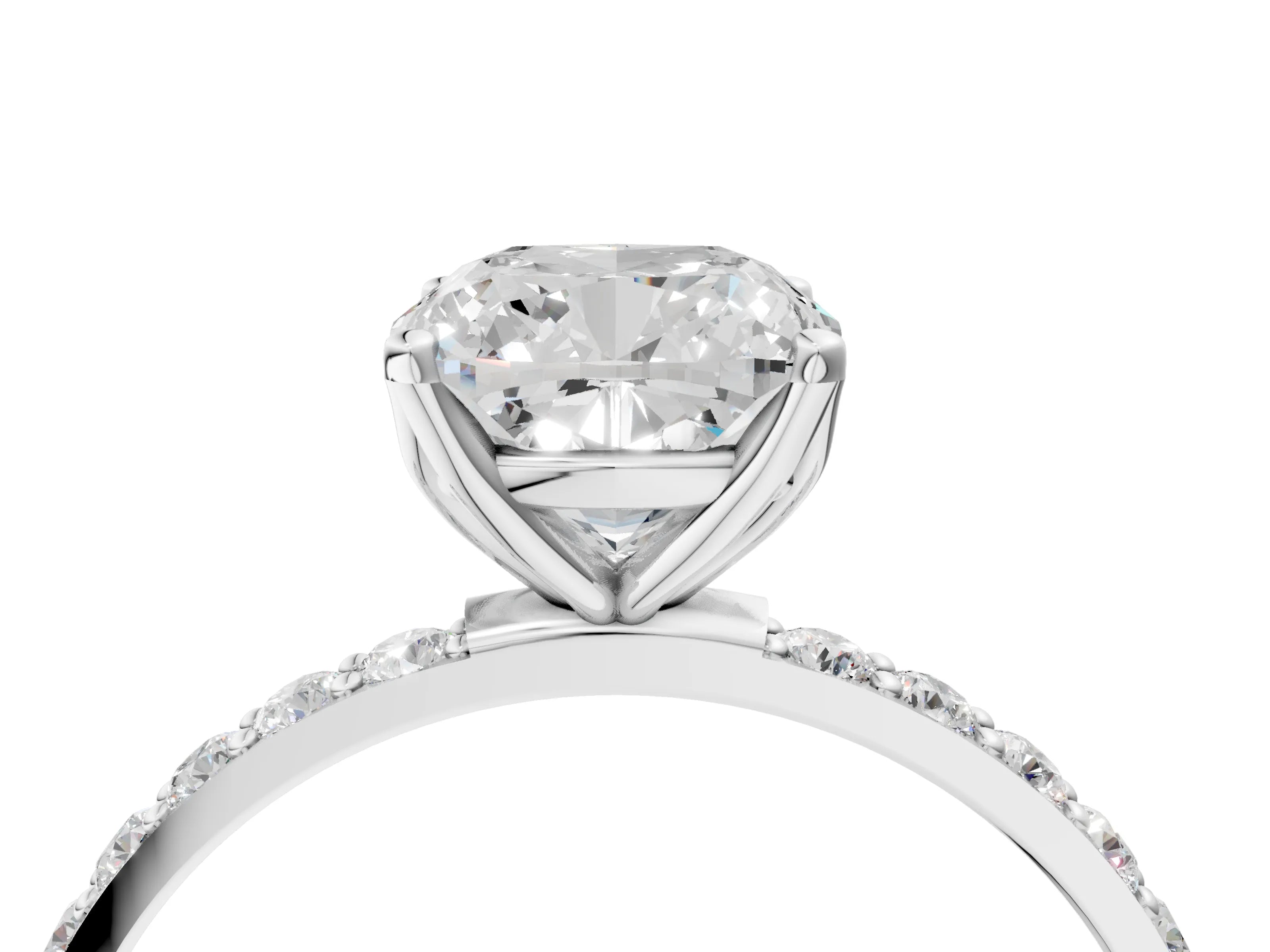 White gold Cushion Cut Diamond Solitaire Engagement Ring with Round with Moissanite side stone Pavé Band and Prong Setting_28