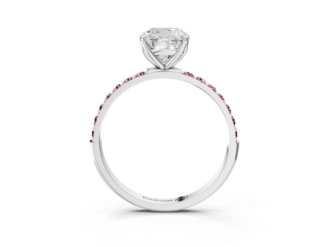White gold Cushion Cut Diamond Solitaire Engagement Ring with Round with Morganite side stone Pavé Band and Prong Setting_15