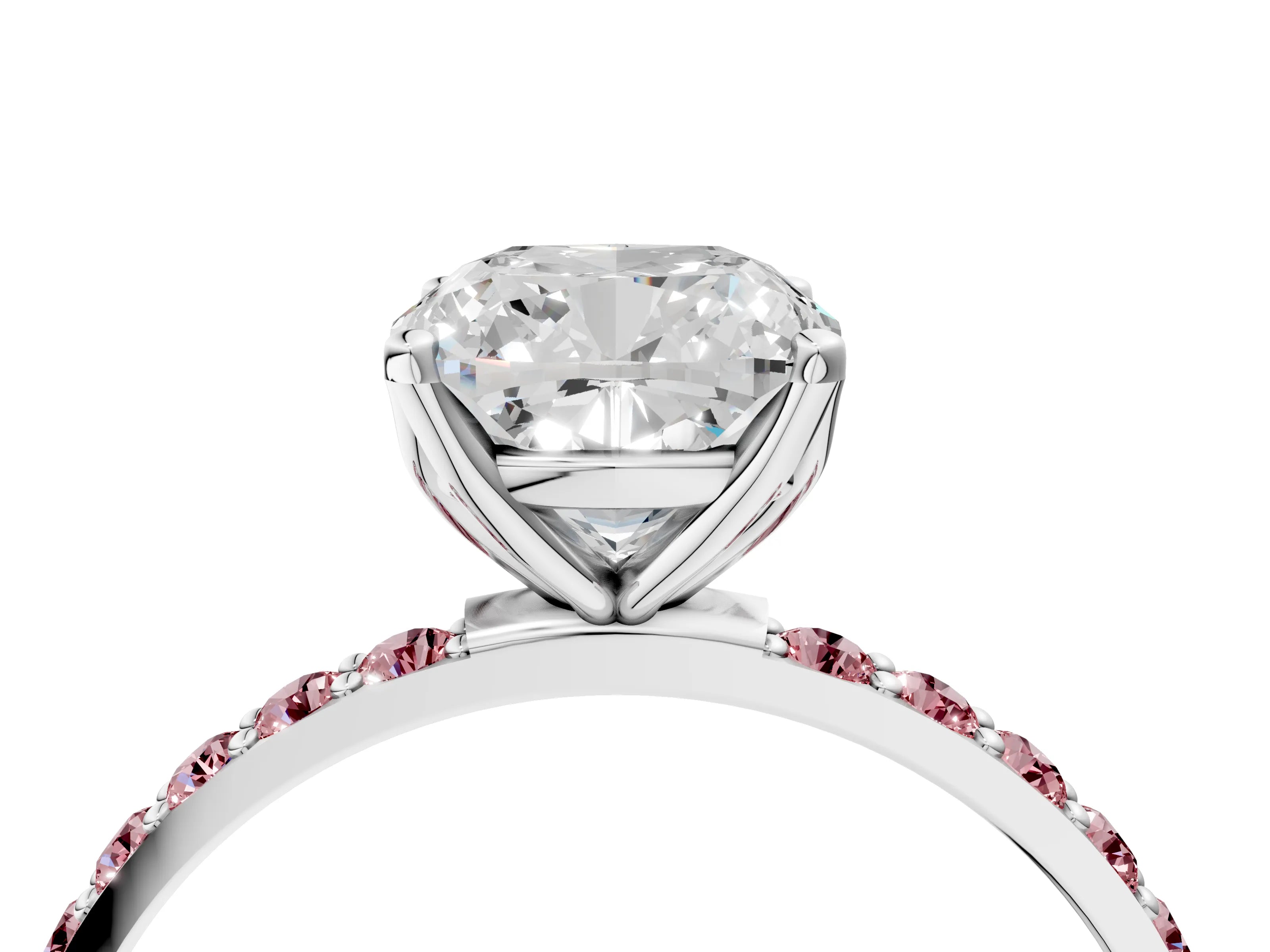 White gold Cushion Cut Diamond Solitaire Engagement Ring with Round with Morganite side stone Pavé Band and Prong Setting_16