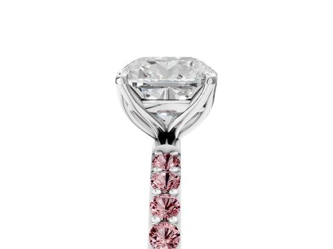 White gold Cushion Cut Diamond Solitaire Engagement Ring with Round with Morganite side stone Pavé Band and Prong Setting_17