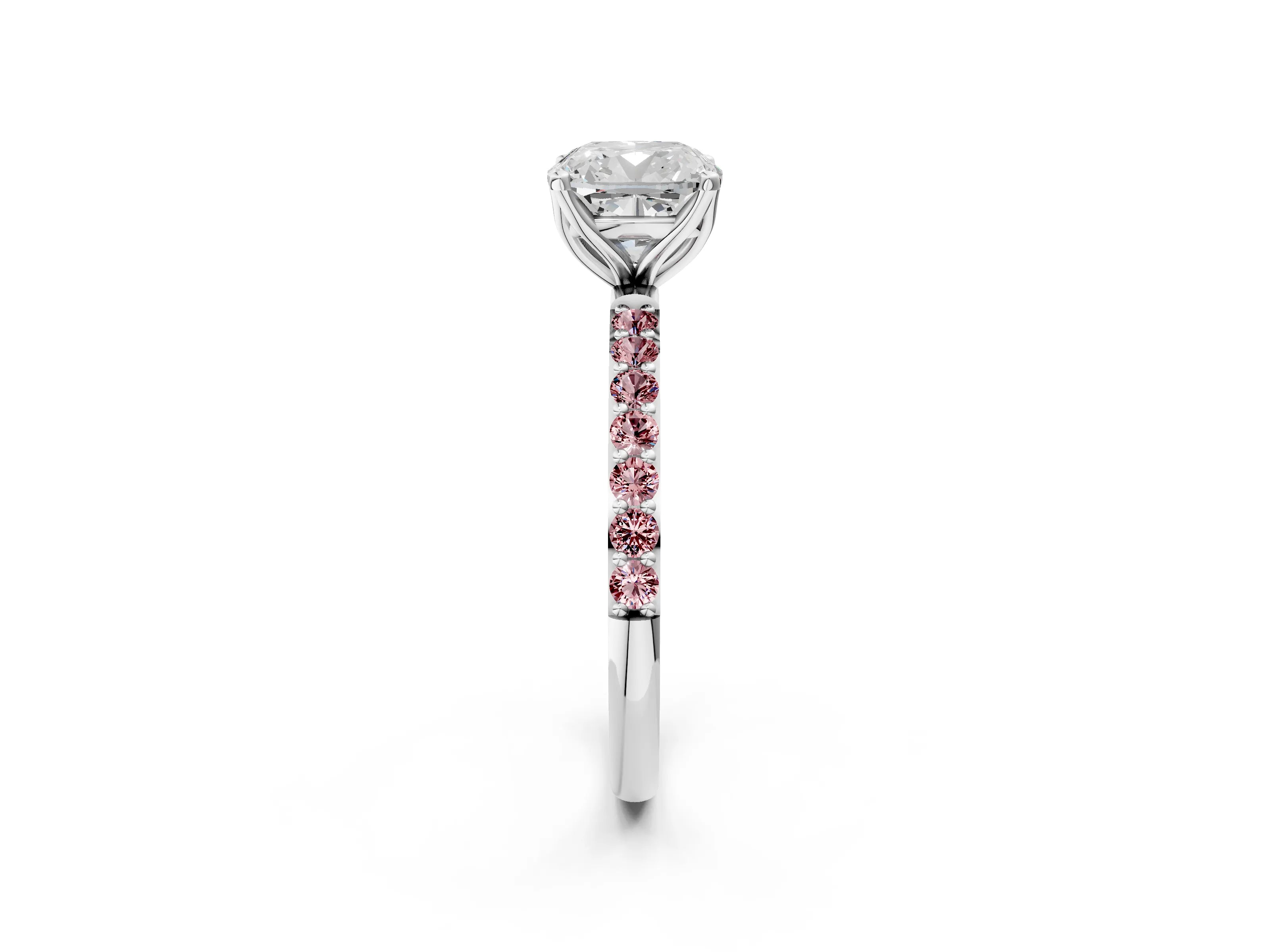 White gold Cushion Cut Diamond Solitaire Engagement Ring with Round with Morganite side stone Pavé Band and Prong Setting_26