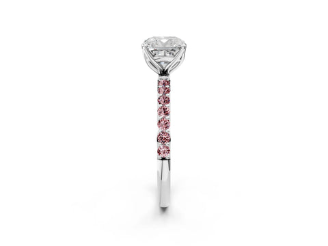 White gold Cushion Cut Diamond Solitaire Engagement Ring with Round with Morganite side stone Pavé Band and Prong Setting_26