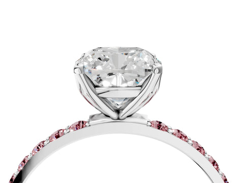 White gold Cushion Cut Diamond Solitaire Engagement Ring with Round with Morganite side stone Pavé Band and Prong Setting_28