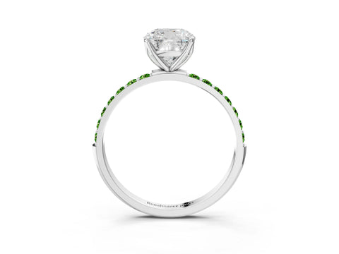 White gold Cushion Cut Diamond Solitaire Engagement Ring with Round with Peridot side stone Pavé Band and Prong Setting_15