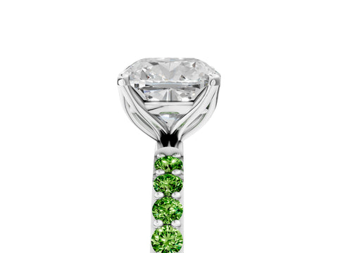 White gold Cushion Cut Diamond Solitaire Engagement Ring with Round with Peridot side stone Pavé Band and Prong Setting_17