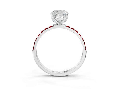 White gold Cushion Cut Diamond Solitaire Engagement Ring with Round with Ruby side stone Pavé Band and Prong Setting_27