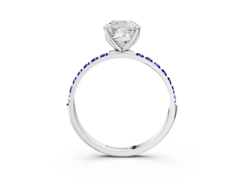 White gold Cushion Cut Diamond Solitaire Engagement Ring with Round with Tanzanite side stone Pavé Band and Prong Setting_15