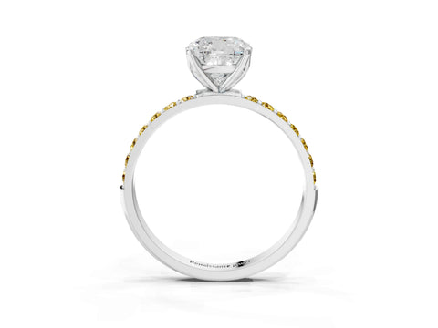 White gold Cushion Cut Diamond Solitaire Engagement Ring with Round with Yellow Sapphire side stone Pavé Band and Prong Setting_27