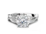 White gold Cushion Cut Diamond Solitaire Engagement Ring with Twisted Pavé Band and Four-Prong Setting_64