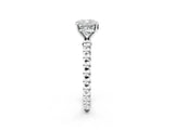 White gold Cushion Cut Diamond Solitaire Ring with Beaded Band and Prong Setting_310