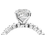 White gold Cushion Cut Diamond Solitaire Ring with Beaded Band and Prong Setting_313
