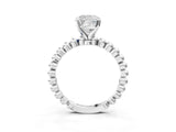 White gold Cushion Cut Diamond Solitaire Ring with Beaded Band and Prong Setting_318