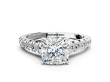 White gold Cushion Cut Diamond Solitaire Ring with Cathedral Setting and Pavé Band_184