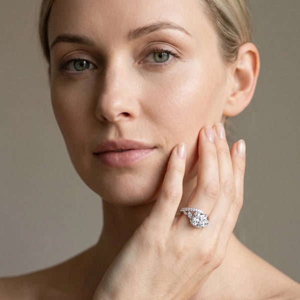White gold Cushion Cut Diamond Solitaire Ring with Filigree Band and Four-Prong Setting