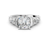 White gold Cushion Cut Diamond Solitaire Ring with Filigree Band and Four-Prong Setting_37