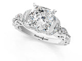 White gold Cushion Cut Diamond Solitaire Ring with Filigree Band and Four-Prong Setting_38