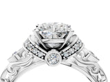 White gold Cushion Cut Diamond Solitaire Ring with Filigree Band and Four-Prong Setting_41