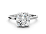 White gold Cushion Cut Diamond Solitaire Ring with Flower Prong Setting and Classic Band_254