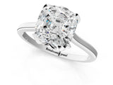 White gold Cushion Cut Diamond Solitaire Ring with Flower Prong Setting and Classic Band_255