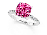 White gold Cushion Cut Diamond Solitaire Ring with Four-Prong Setting and Pavé Band_1