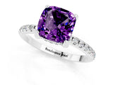 White gold Cushion Cut Diamond Solitaire Ring with Four-Prong Setting and Pavé Band_1