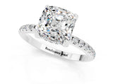 White gold Cushion Cut Diamond Solitaire Ring with Four-Prong Setting and Pavé Band_1