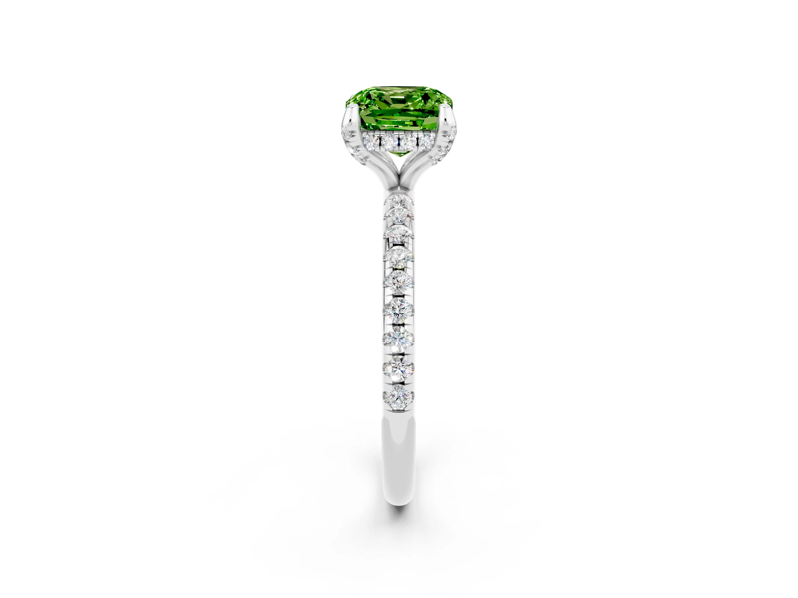White gold Cushion Cut Diamond Solitaire Ring with Four-Prong Setting and Pavé Band_2