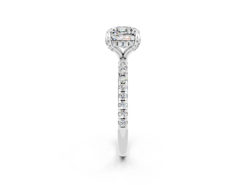 White gold Cushion Cut Diamond Solitaire Ring with Four-Prong Setting and Pavé Band_2