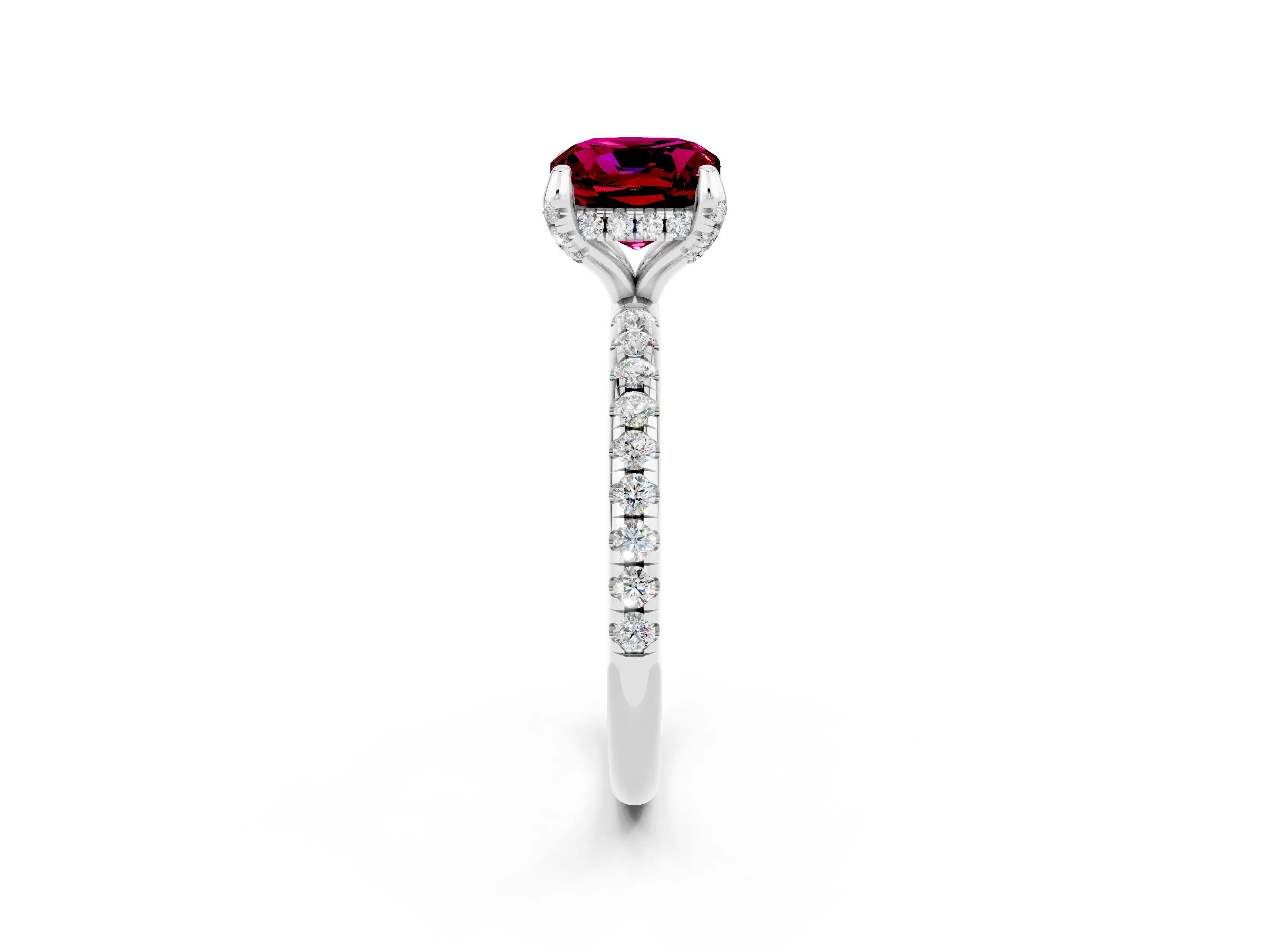 White gold Cushion Cut Diamond Solitaire Ring with Four-Prong Setting and Pavé Band_2