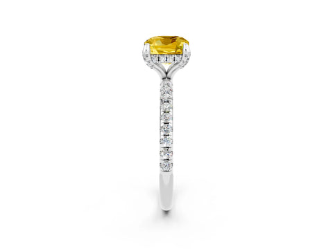 White gold Cushion Cut Diamond Solitaire Ring with Four-Prong Setting and Pavé Band_2