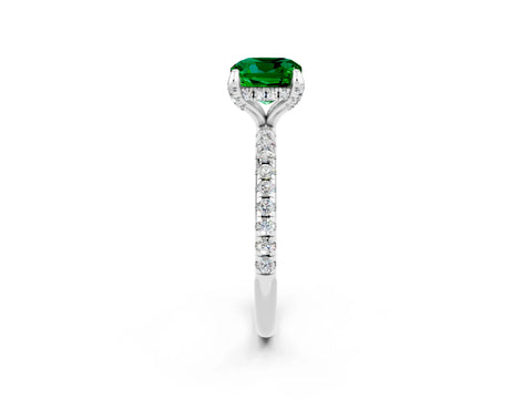 White gold Cushion Cut Diamond Solitaire Ring with Four-Prong Setting and Pavé Band_2