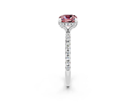White gold Cushion Cut Diamond Solitaire Ring with Four-Prong Setting and Pavé Band_2