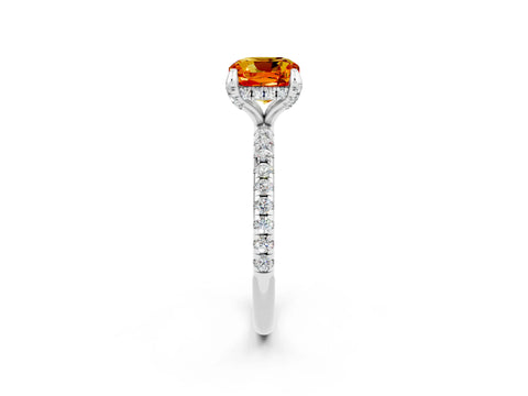 White gold Cushion Cut Diamond Solitaire Ring with Four-Prong Setting and Pavé Band_2