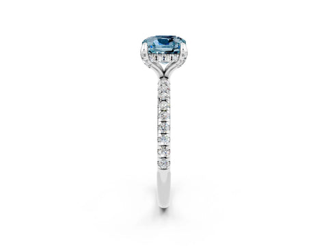 White gold Cushion Cut Diamond Solitaire Ring with Four-Prong Setting and Pavé Band_2