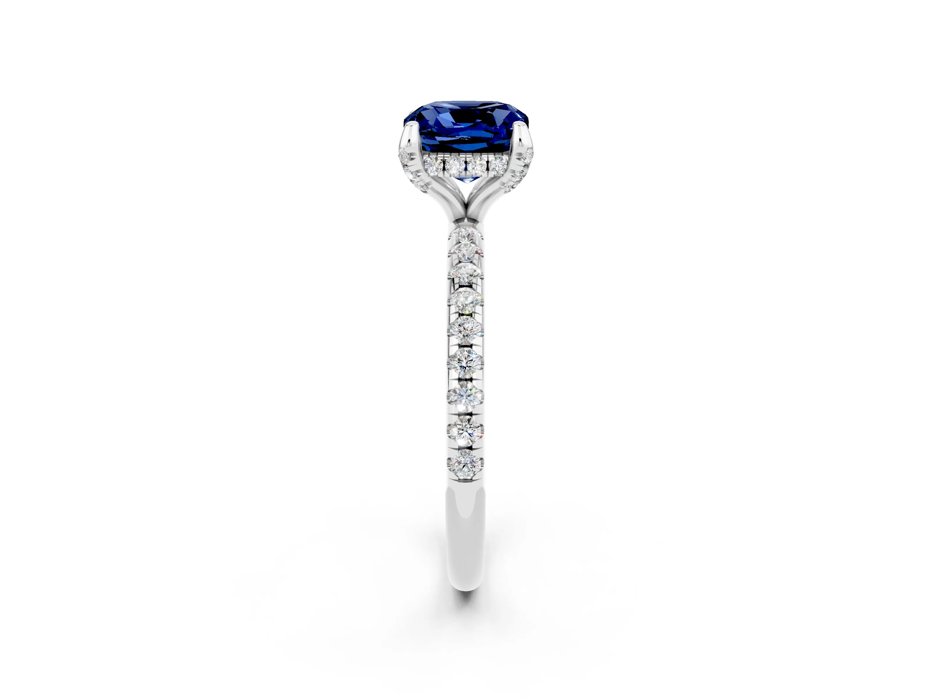 White gold Cushion Cut Diamond Solitaire Ring with Four-Prong Setting and Pavé Band_2