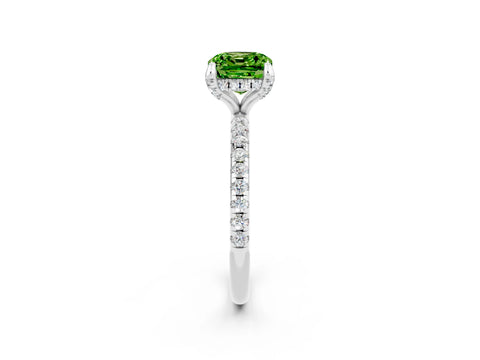 White gold Cushion Cut Diamond Solitaire Ring with Four-Prong Setting and Pavé Band_2