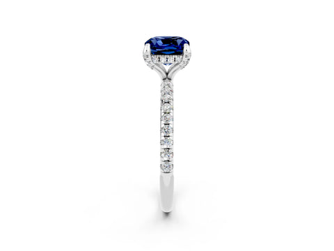 White gold Cushion Cut Diamond Solitaire Ring with Four-Prong Setting and Pavé Band_2