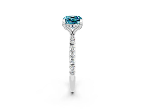 White gold Cushion Cut Diamond Solitaire Ring with Four-Prong Setting and Pavé Band_2