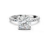 White gold Cushion Cut Diamond Solitaire Ring with Four-Prong Setting and Pavé Band_3