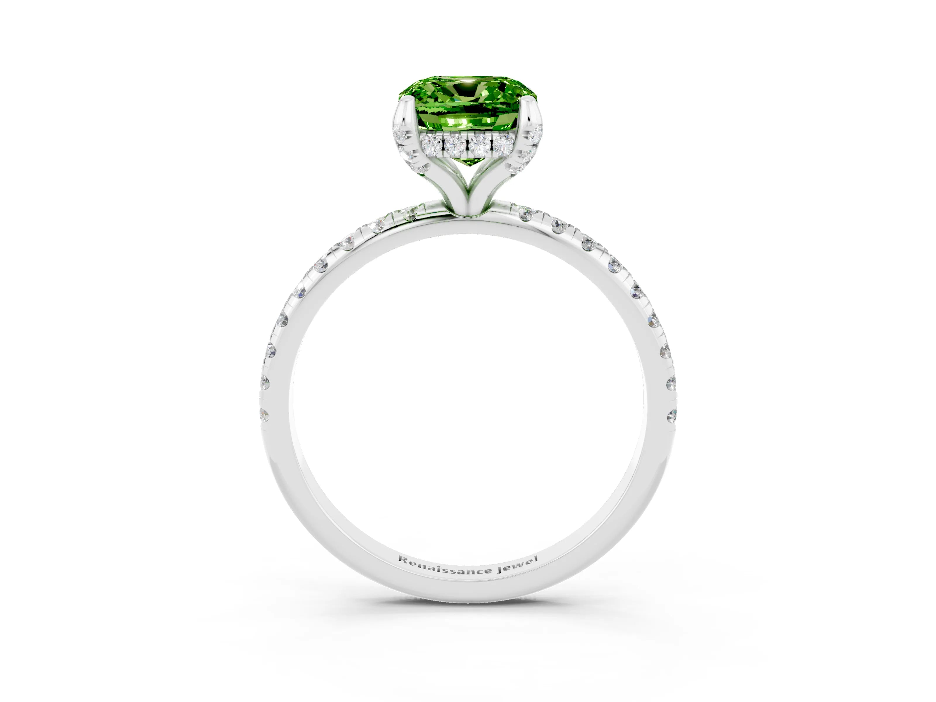 White gold Cushion Cut Diamond Solitaire Ring with Four-Prong Setting and Pavé Band_3