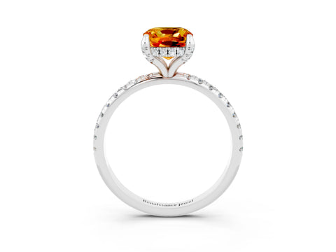 White gold Cushion Cut Diamond Solitaire Ring with Four-Prong Setting and Pavé Band_3