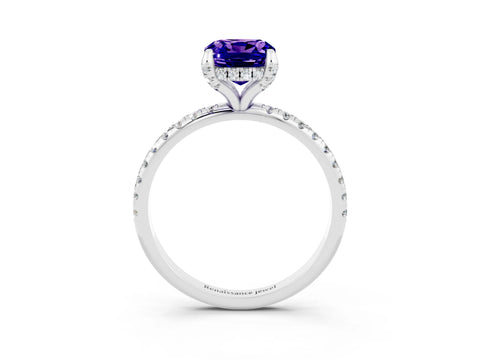 White gold Cushion Cut Diamond Solitaire Ring with Four-Prong Setting and Pavé Band_3