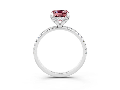White gold Cushion Cut Diamond Solitaire Ring with Four-Prong Setting and Pavé Band_3