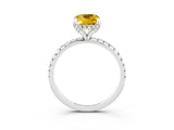 White gold Cushion Cut Diamond Solitaire Ring with Four-Prong Setting and Pavé Band_3