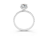 White gold Cushion Cut Diamond Solitaire Ring with Four-Prong Setting and Pavé Band_3