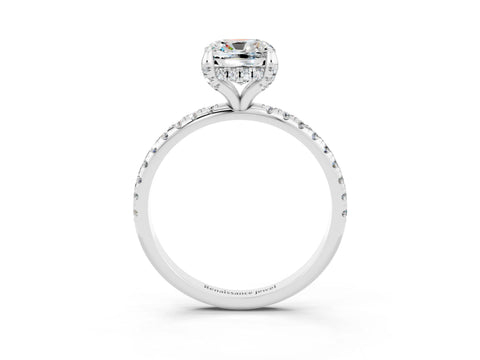 White gold Cushion Cut Diamond Solitaire Ring with Four-Prong Setting and Pavé Band_3