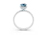 White gold Cushion Cut Diamond Solitaire Ring with Four-Prong Setting and Pavé Band_3